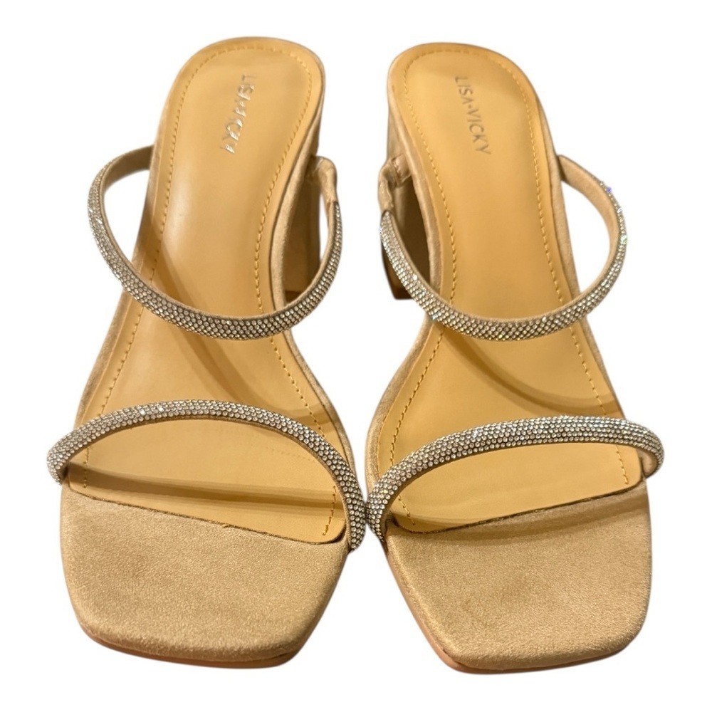 Lisa Vicky Mood-V Heels | Size 10M | Silver Hotfix Strappy Sandals